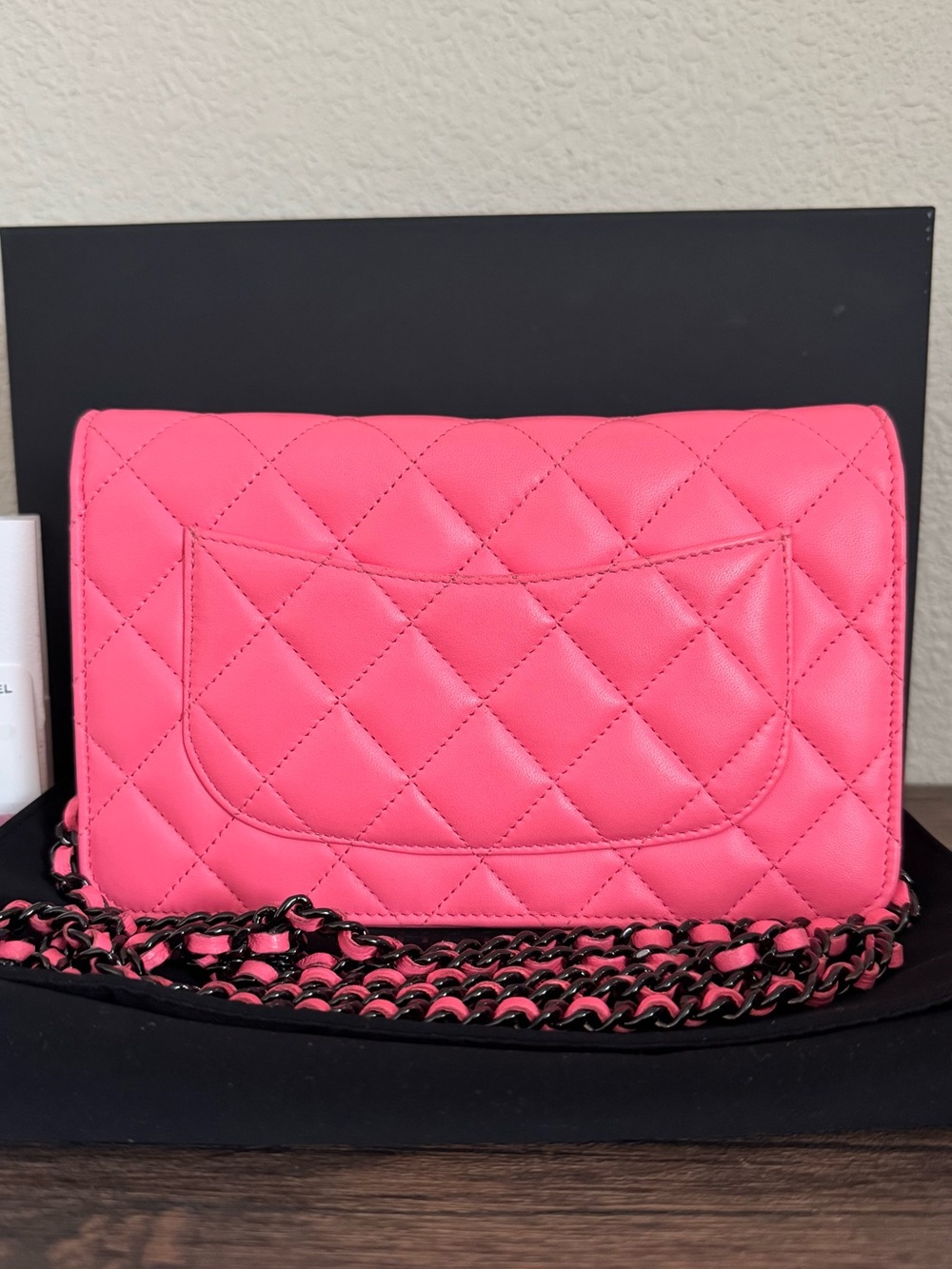 CHANEL 2024 Hot Pink Lambskin Leather Wallet on Chain with Black Hardware - Picture 7 of 10